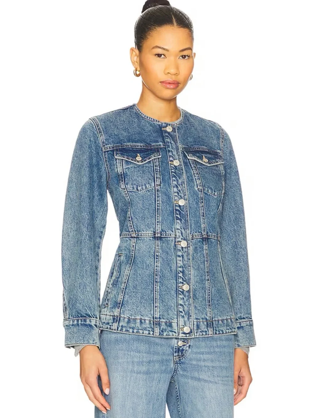 Free People/ We The Free Lula Denim Jacket In River Blues Size Medium - Picture 3 of 9